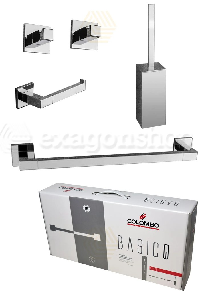 Arredo Bagno portasciugamani portarotolo appendino e portascopino cromo 5pz BasicQ Colombo Design