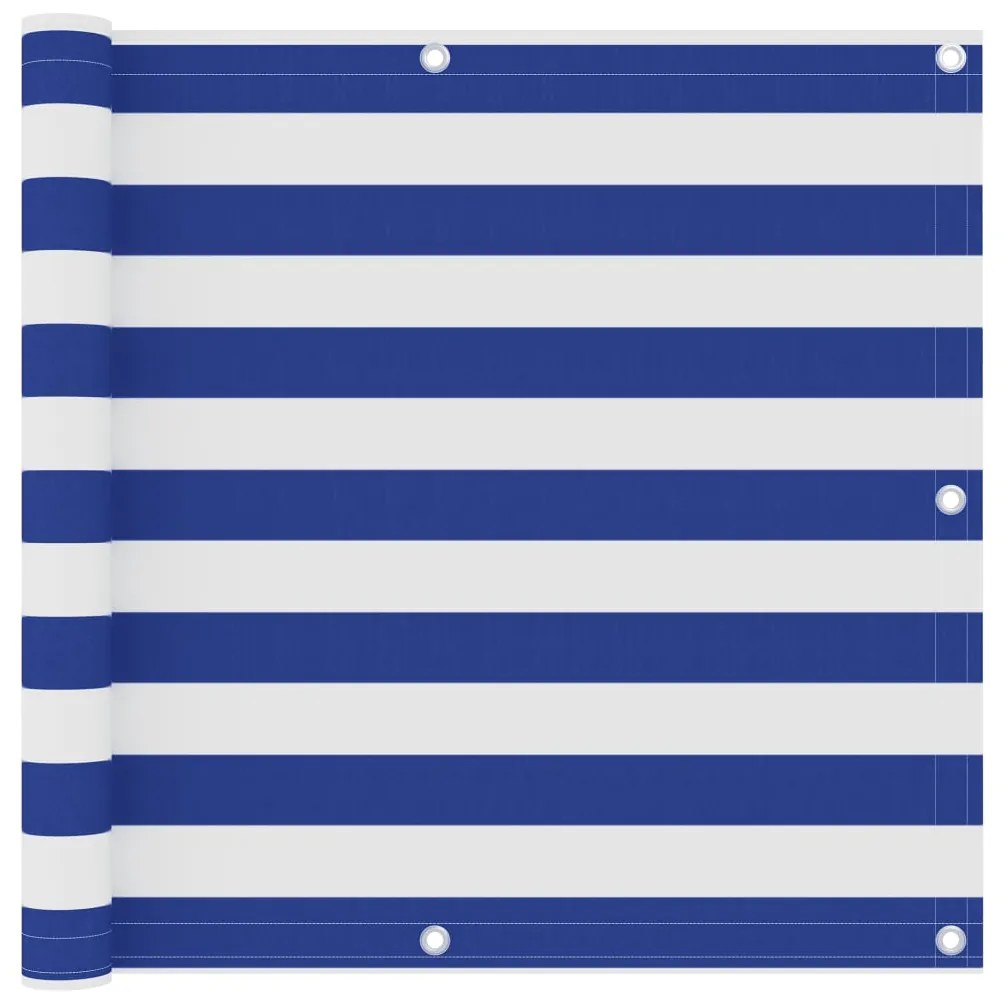 Paravento Da Balcone Bianco E Blu 90x300 Cm İn Tessuto Oxford /