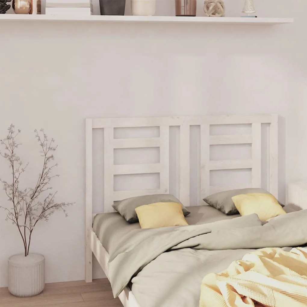 Testiera Per Letto Bianca 126x4x100cm İn Legno Massello Di Pino /