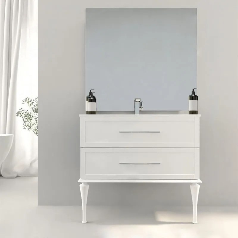 Mobile sottolavabo e lavabo Tiffany per vasca centrale bco opaco L 100 x P 46 cm 2 cassetti