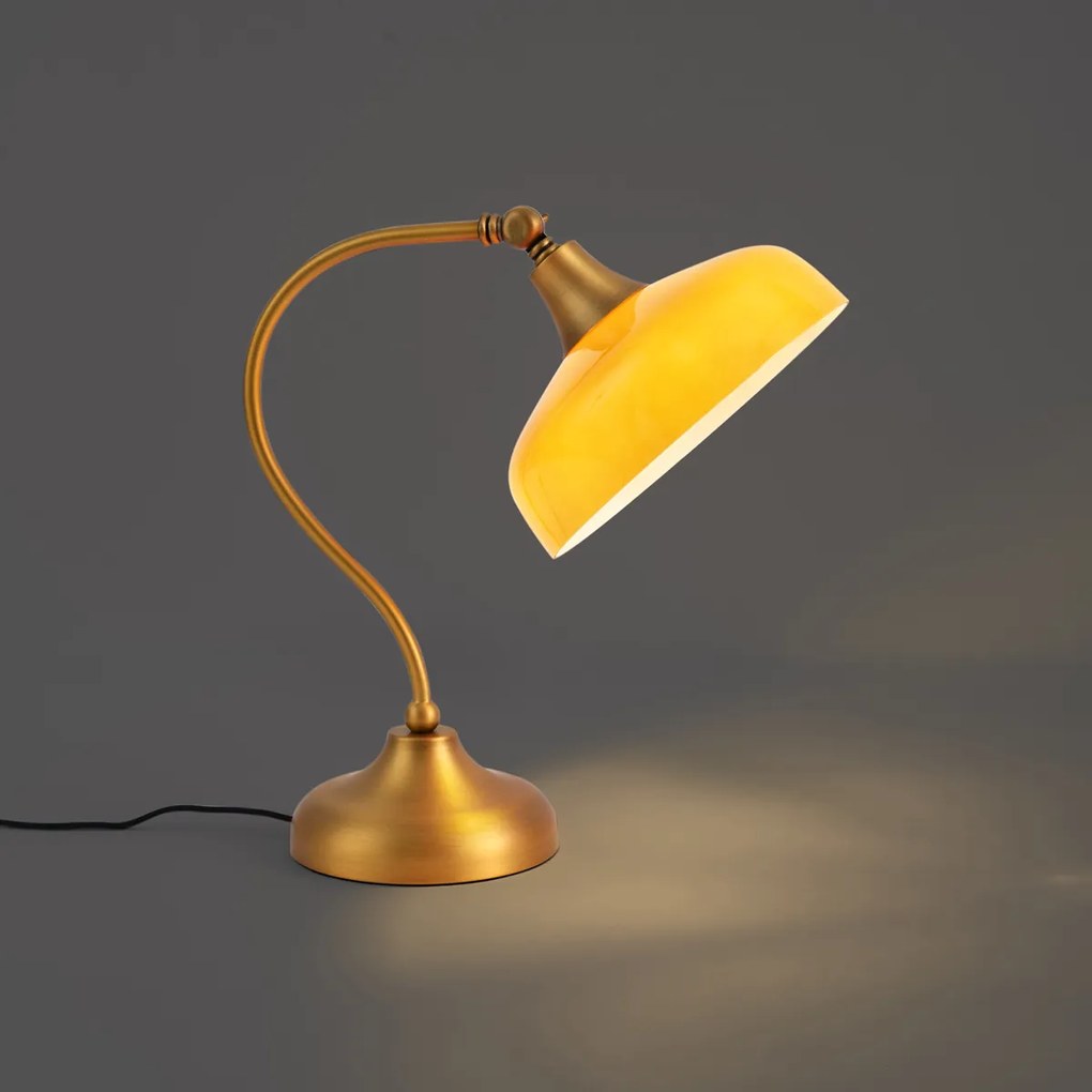 Lampada da tavolo classica bronzo con vetro opale arancione - Clerk
