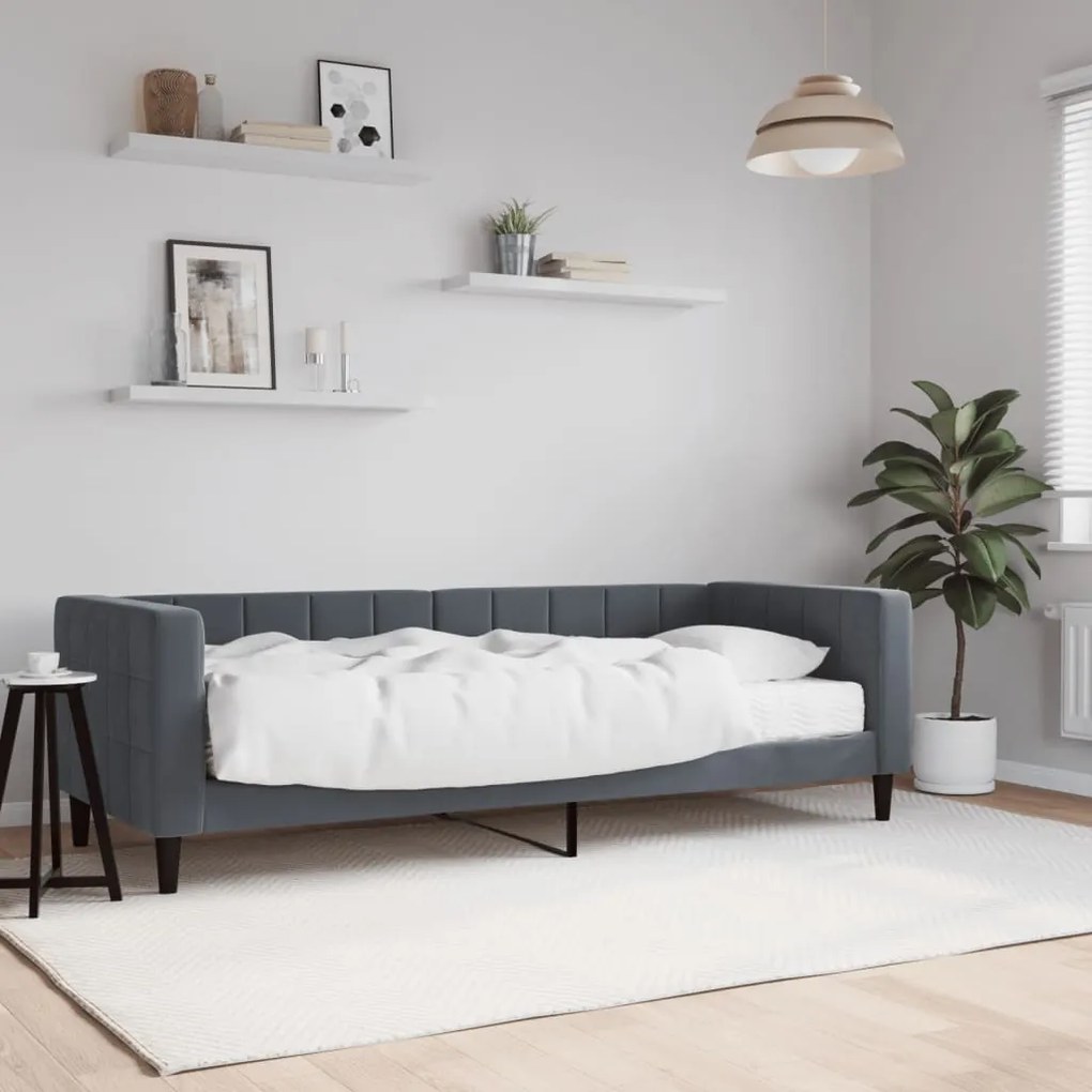 Divano Letto Con Materasso Grigio Scuro 80x200 Cm İn Velluto /