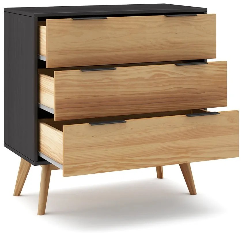 Cassettiera alta in pino nero/naturale 80x83 cm Lavis - Marckeric