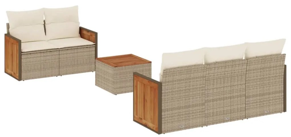 Set divano da giardino 6 pz con cuscini beige in polyrattan