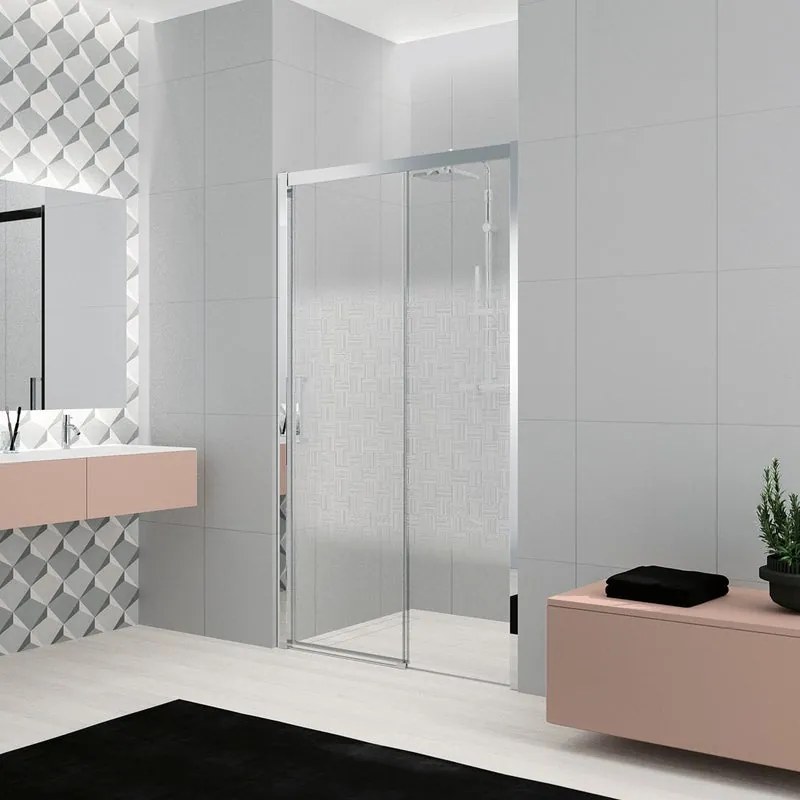 Porta doccia scorrevole Lead, L 96-102 cm x H 200 cm x SP 8 mm, profilo cromo, vetro smerigliato