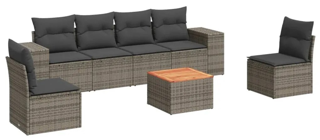 Set divani da giardino 7 pz con cuscini grigio in polyrattan