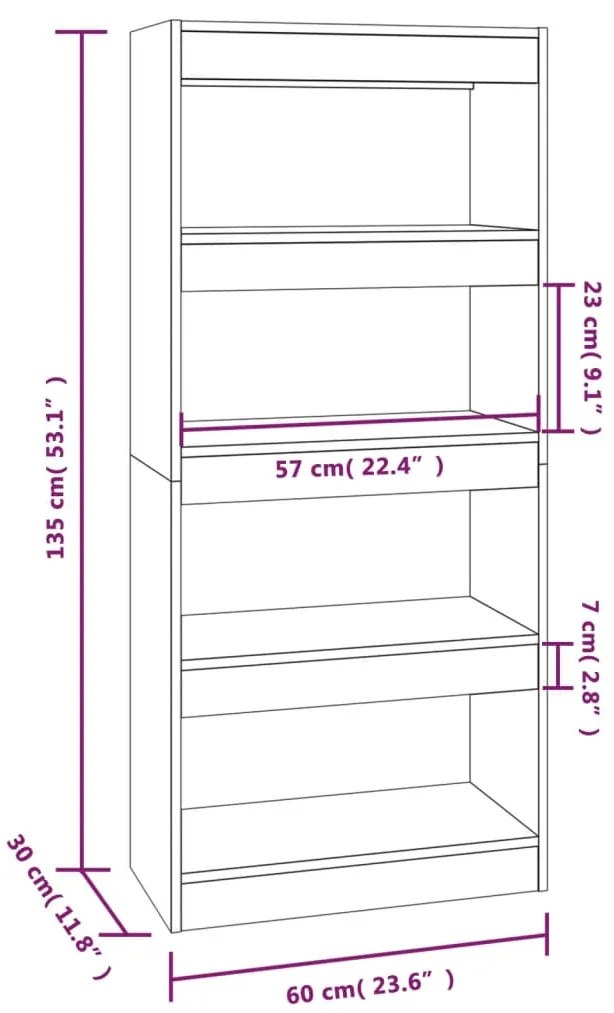 Libreria/Divisorio Grigio Sonoma 60x30x135 cm Legno Multistrato