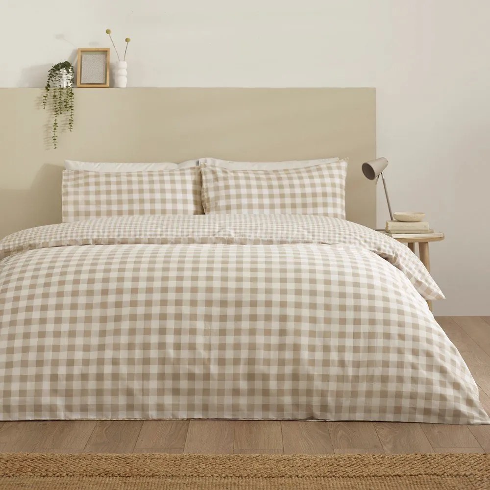 Set copripiumino e federa beige per letto matrimoniale 3 pezzi 200x200 cm Bamford Gingham Check – Catherine Lansfield