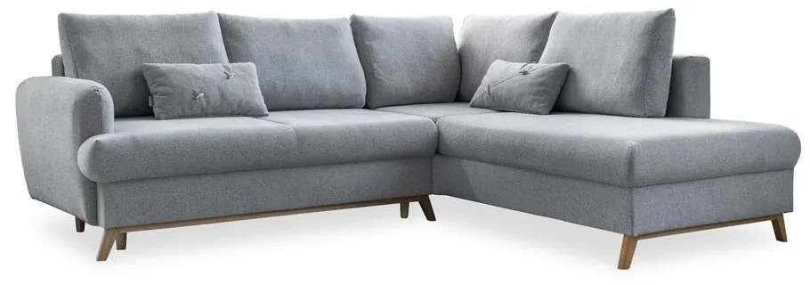 Divano angolare grigio chiaro allungabile/con contenitore (con penisola a destra/a L) Scandic Lagom – Miuform