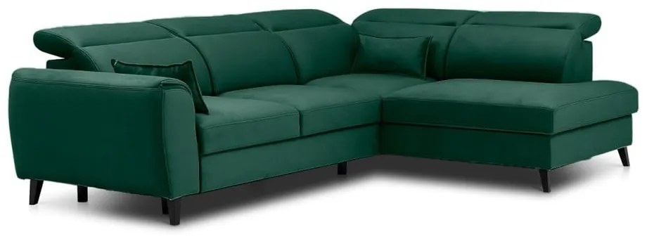 Divano angolare verde allungabile/con contenitore (con penisola a destra/a L) e rivestimento in velluto Noble – ELTAP