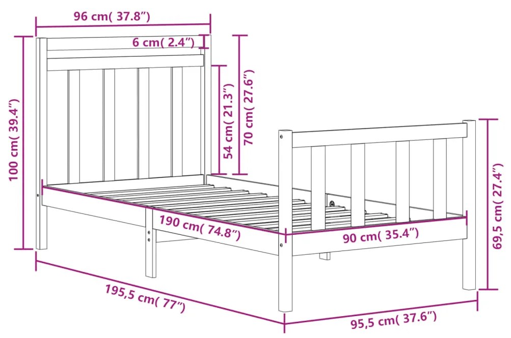 Giroletto Bianco in Legno Massello 90x190 cm Single