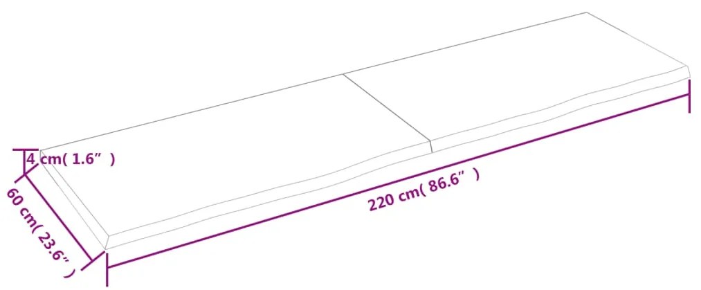 Ripiano a parete 220x60x4 cm legno massello rovere non trattato