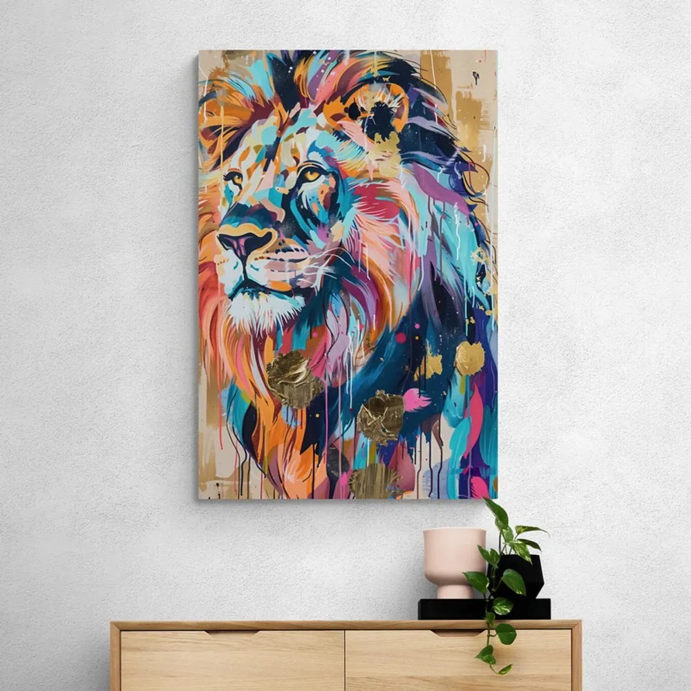 Stampa su tela – Leone con imitazione di pittura