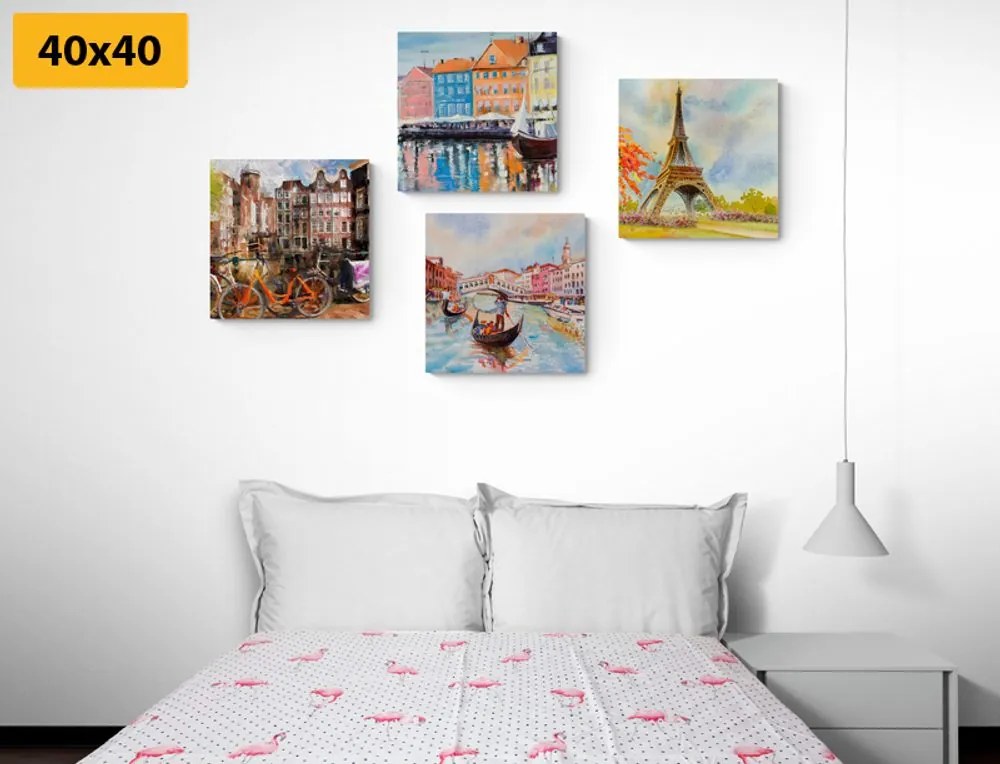 Set di quadri – Città dipinte in colori pastello