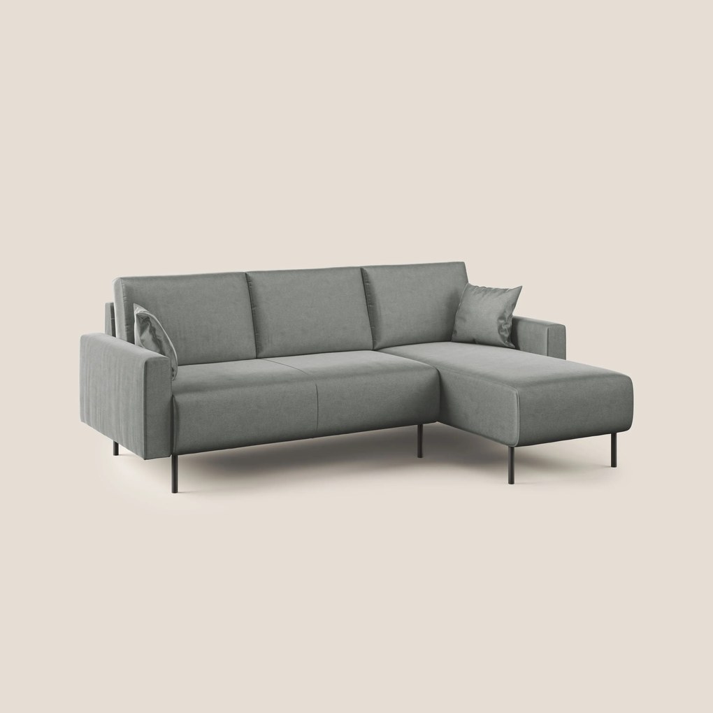 Arthur divano moderno angolare in velluto morbido impermeabile T01 grigio chiaro