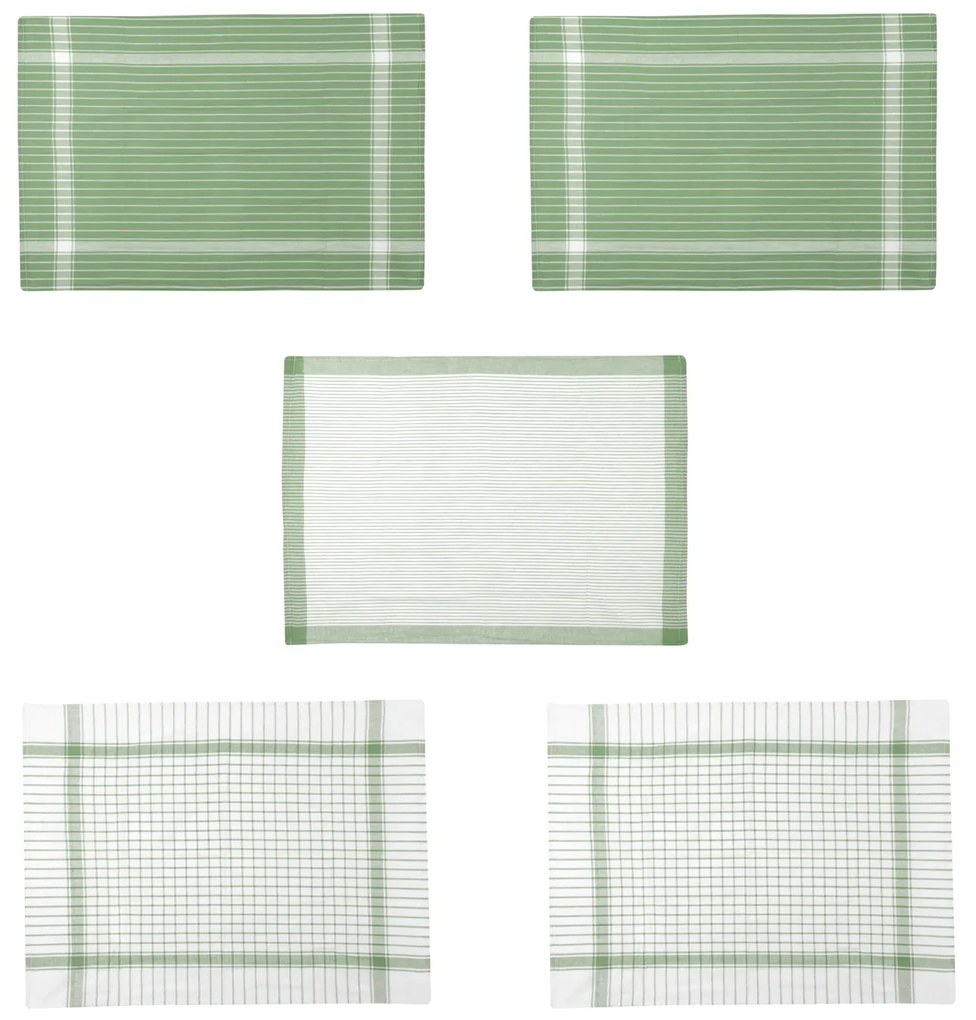 Set 5 strofinacci 50x70 cm cotone righe verde