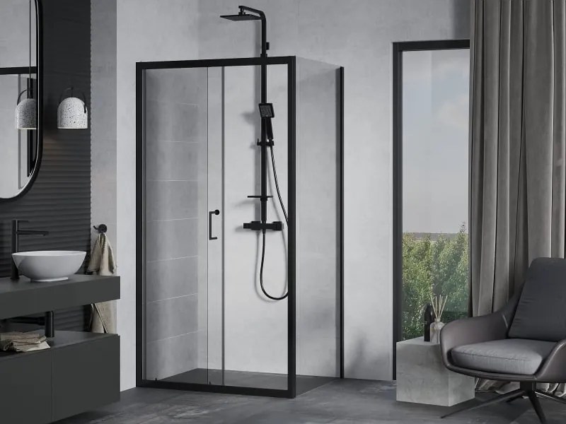 Mexen Apia cabina doccia scorrevole 100 x 90 cm, trasparente, nera - 840-100-090-70-00