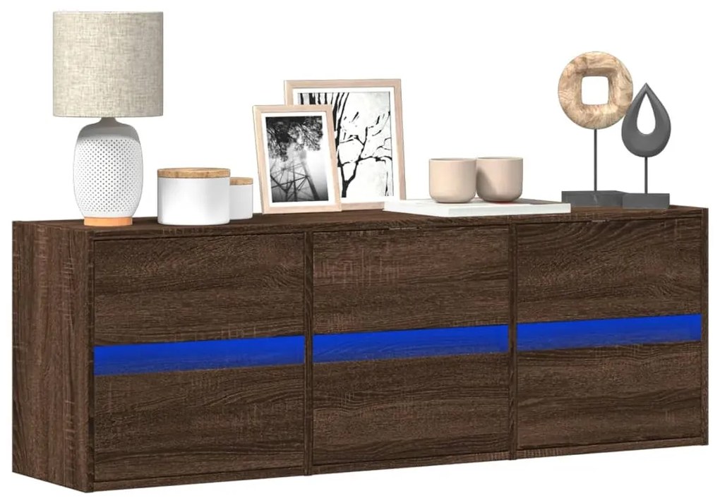 Mobile Tv A Parete Con Luci Led Rovere Marrone 130x31x45 Cm /