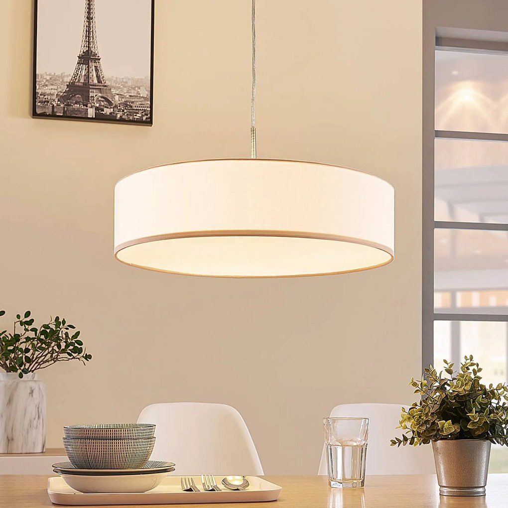 Lindby Lampada a sospensione Sebatin, Ø 50 cm, beige, tessuto, E27