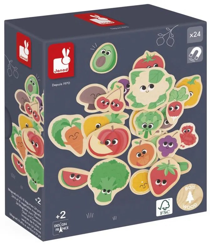 Magneti in legno - Frutta e verdura - 24 pezzi