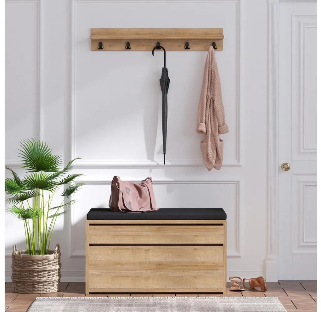 Appendiabiti da parete BOBY 15x80 cm + scarpiera 42x80 cm marrone/nero