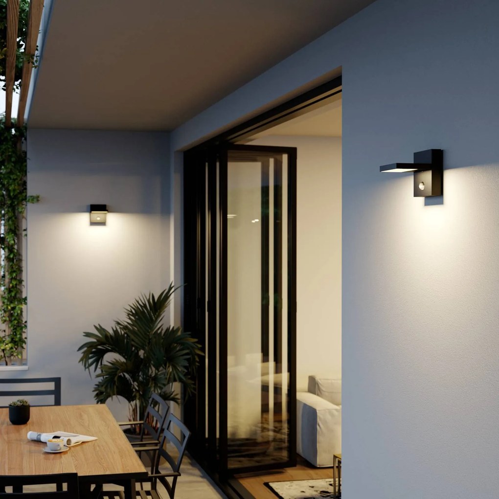 Lucande Applique da esterni LED Silvan, antracite, sensore, IP54 Silvan, Nero, Alluminio, Moderno