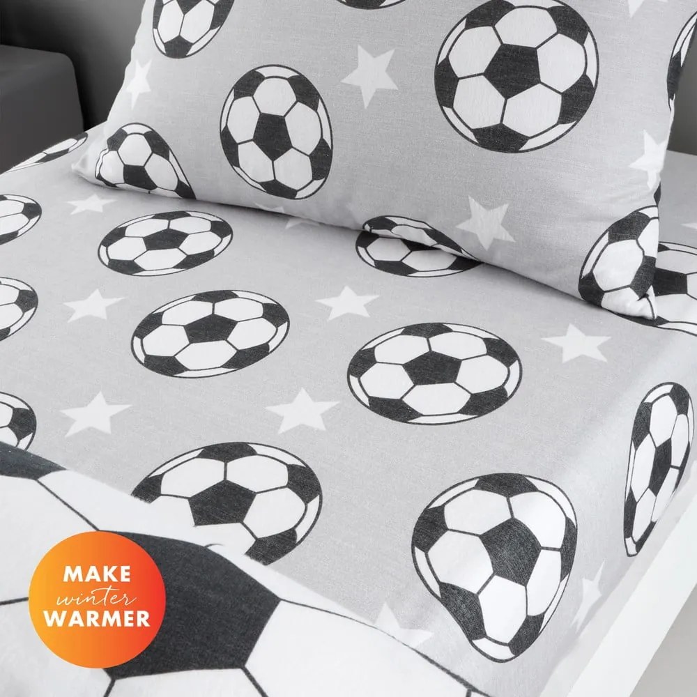 Lenzuolo con angoli per bambini grigio in flanella per letto matrimoniale 135x190 cm Football Stars – Catherine Lansfield