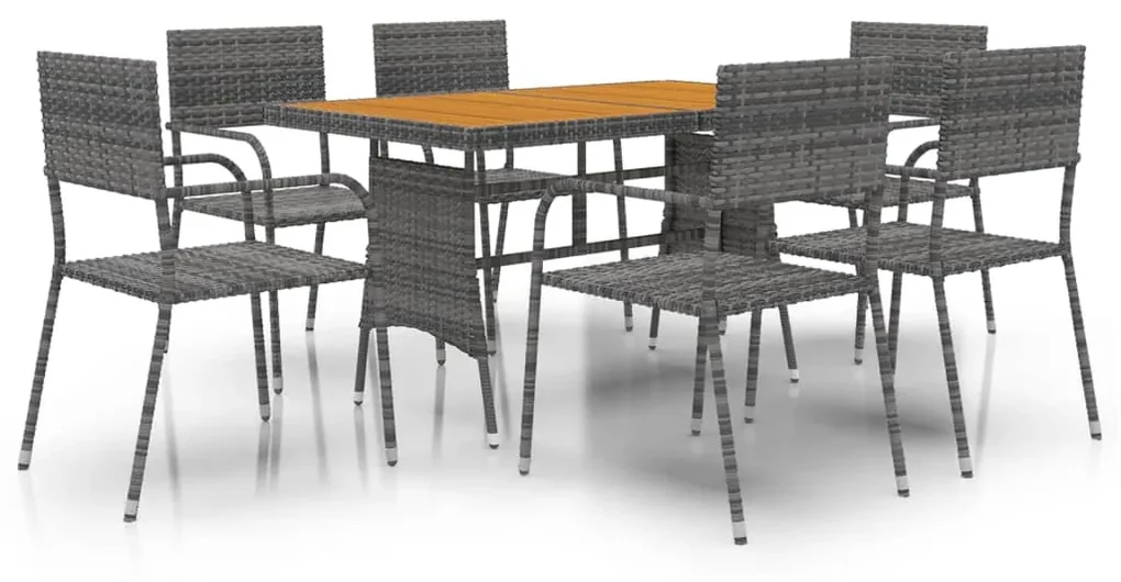 Set da pranzo per esterni 7 pz in polyrattan grigio