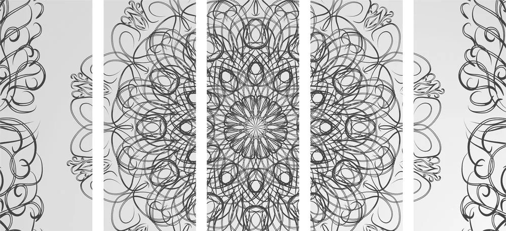 Quadri 5 pezzi – Mandala floreale astratta in bianco e nero