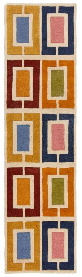 Passatoia in lana tessuta a mano 60x230 cm Retro Blocks - Flair Rugs