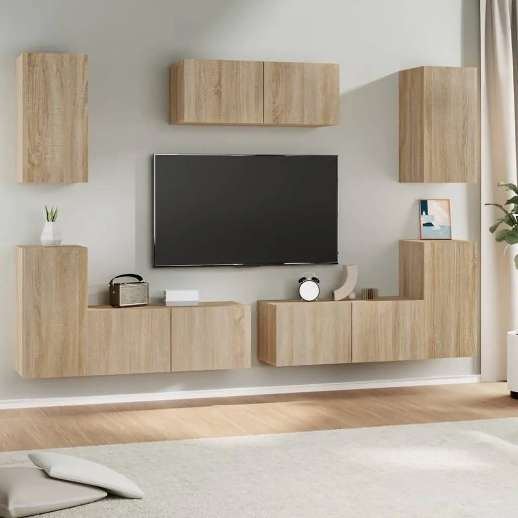 Set di mobili porta tv 7 pz rovere sonoma in legno multistrato