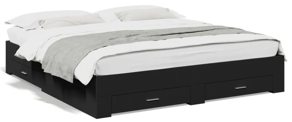 Giroletto Con Cassetti Nero 200x200 Cm İn Legno Multistrato /