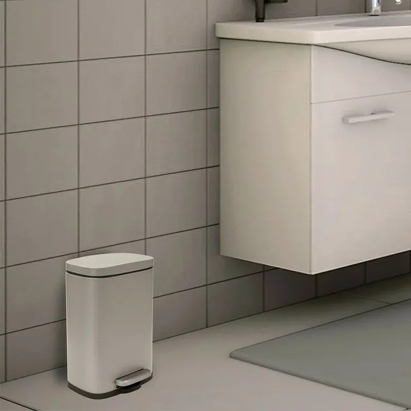 Set pattumiera 5lt a pedale e portascopino in acciaio tortora opaco Axin