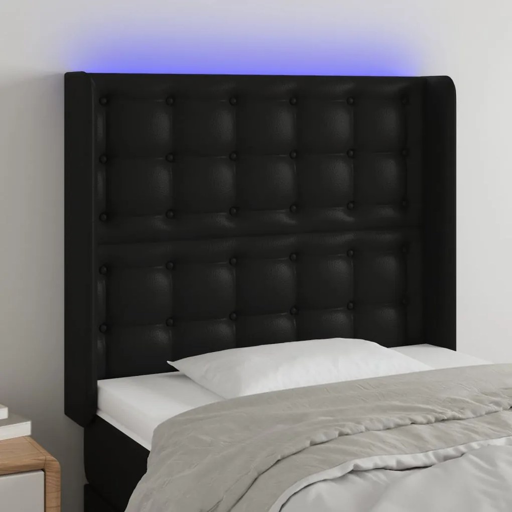 Testiera A Led Nera 83x16x118/128 Cm İn Similpelle /