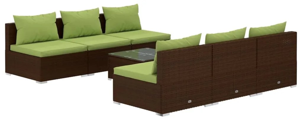 Set divani da giardino 7 pz con cuscini in polyrattan marrone