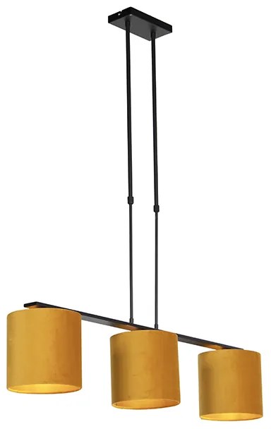Lampada a sospensione con paralumi in velluto giallo con oro 20 cm - Combi 3 Deluxe
