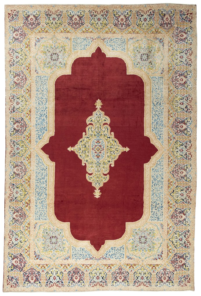 Kerman Tappeto 440x300 Rosso (Iran) Annodato A Mano