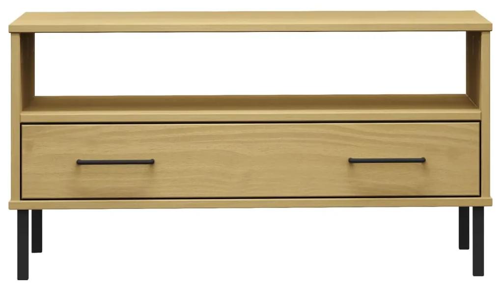 Tavolino gambe metallo marrone 85x50x45 cm legno massello oslo