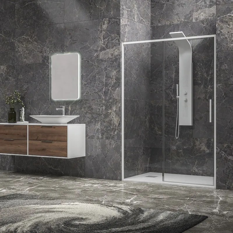 Kamalu - Porta doccia 130 cm colore bianco vetro 6 mm altezza 200h | KLA4000B