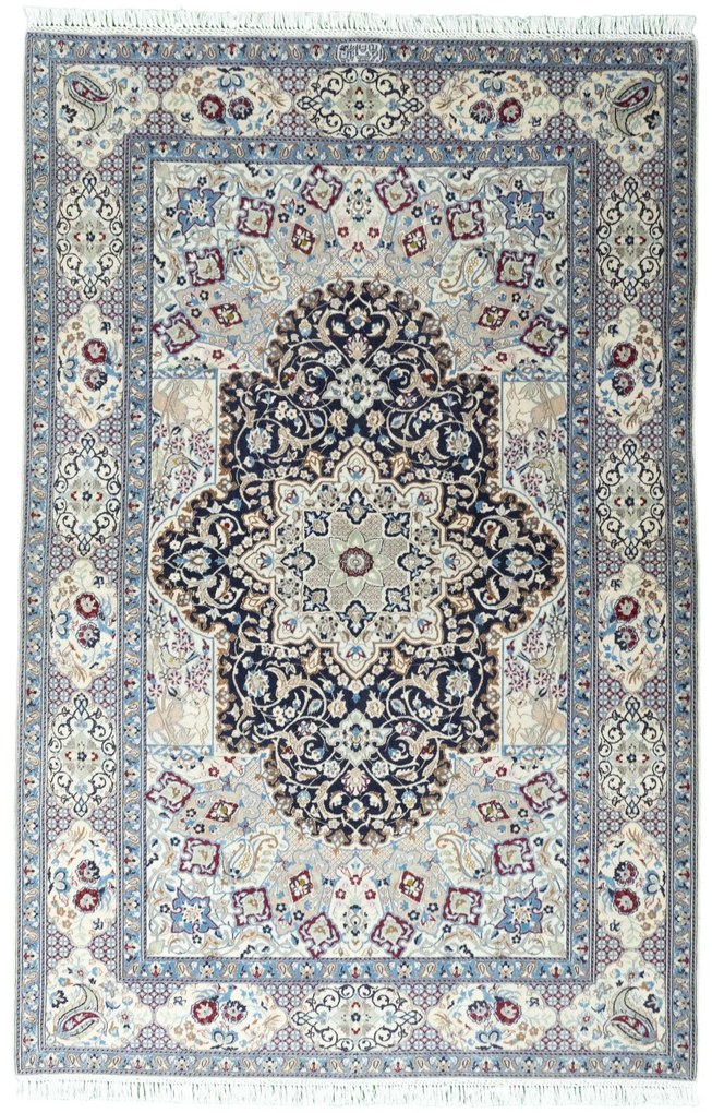 Nain Tappeto 200x130 Blu (Iran) Annodato A Mano