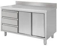 Tavolo 230x60x85 acciaio inox 430 armadiato alzatina cassetti ristorante RS4570