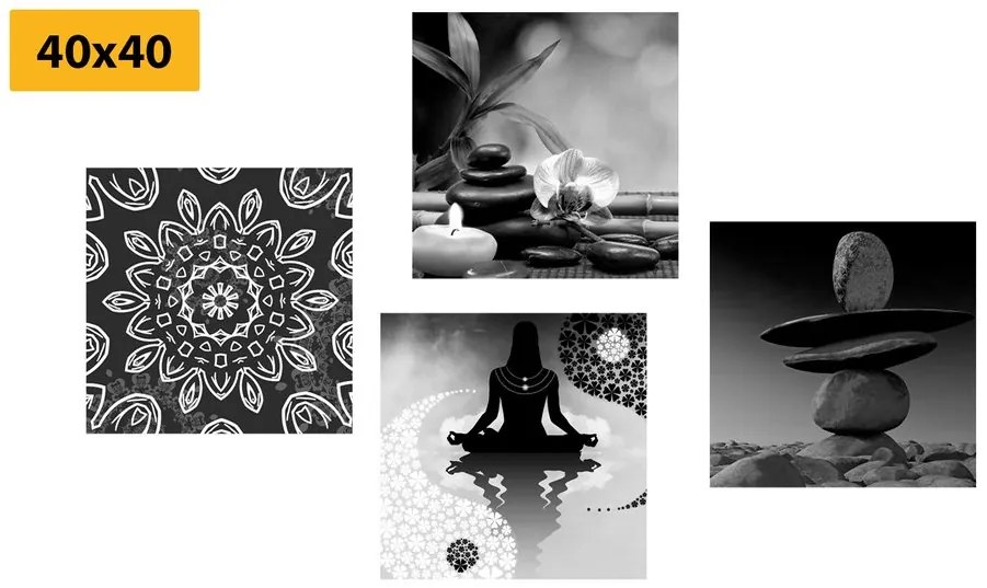 Set di quadri – Armonia Feng Shui in bianco e nero