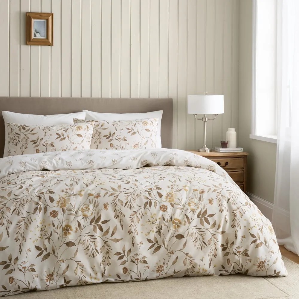 Set copripiumino e federa bianco e beige per letto matrimoniale 200x200 cm Isadora Floral – Catherine Lansfield