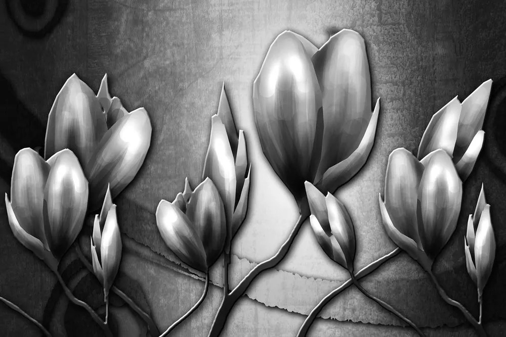 Stampa su tela – Fiori in stile etnico in bianco e nero