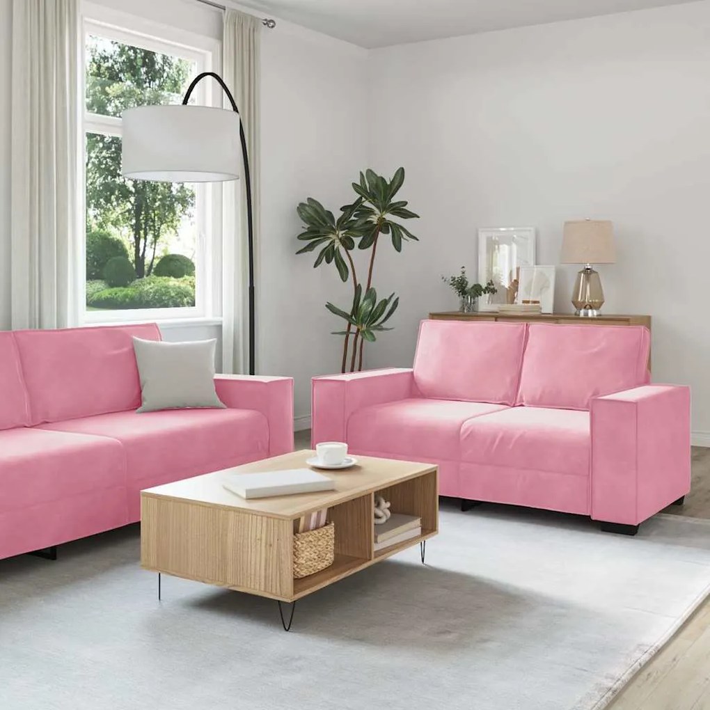 Set Di Divani 2 Pz Con Cuscini Rosa İn Velluto /