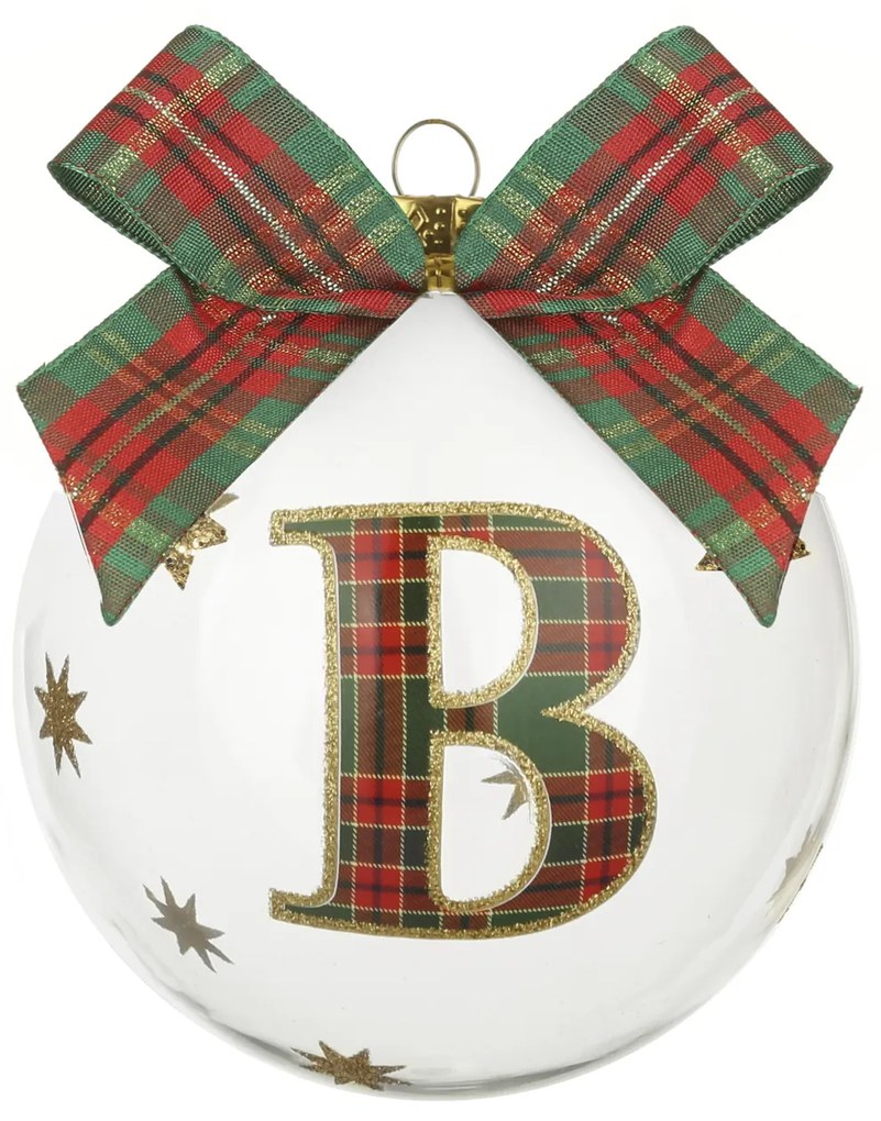 Pallina Natale con lettera B 10 cm tartan