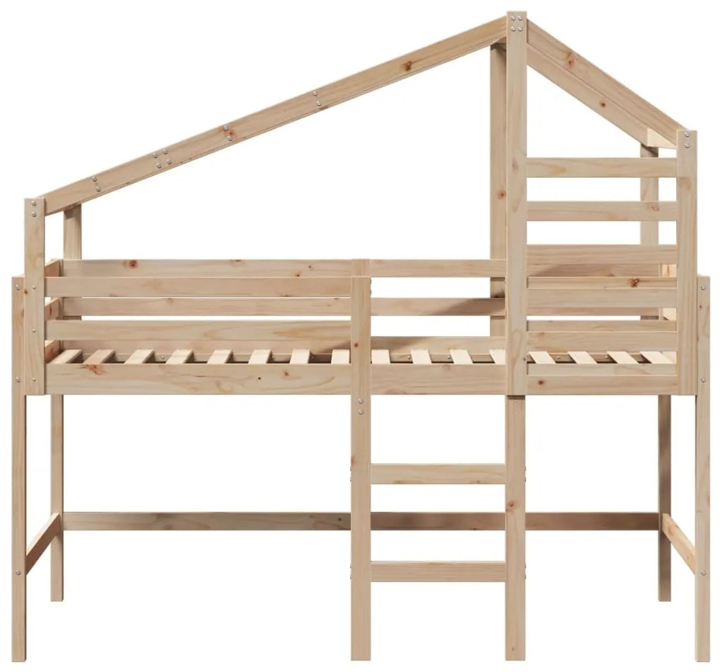 Letto soppalco con scala e tetto 90x200 cm legno massello pino