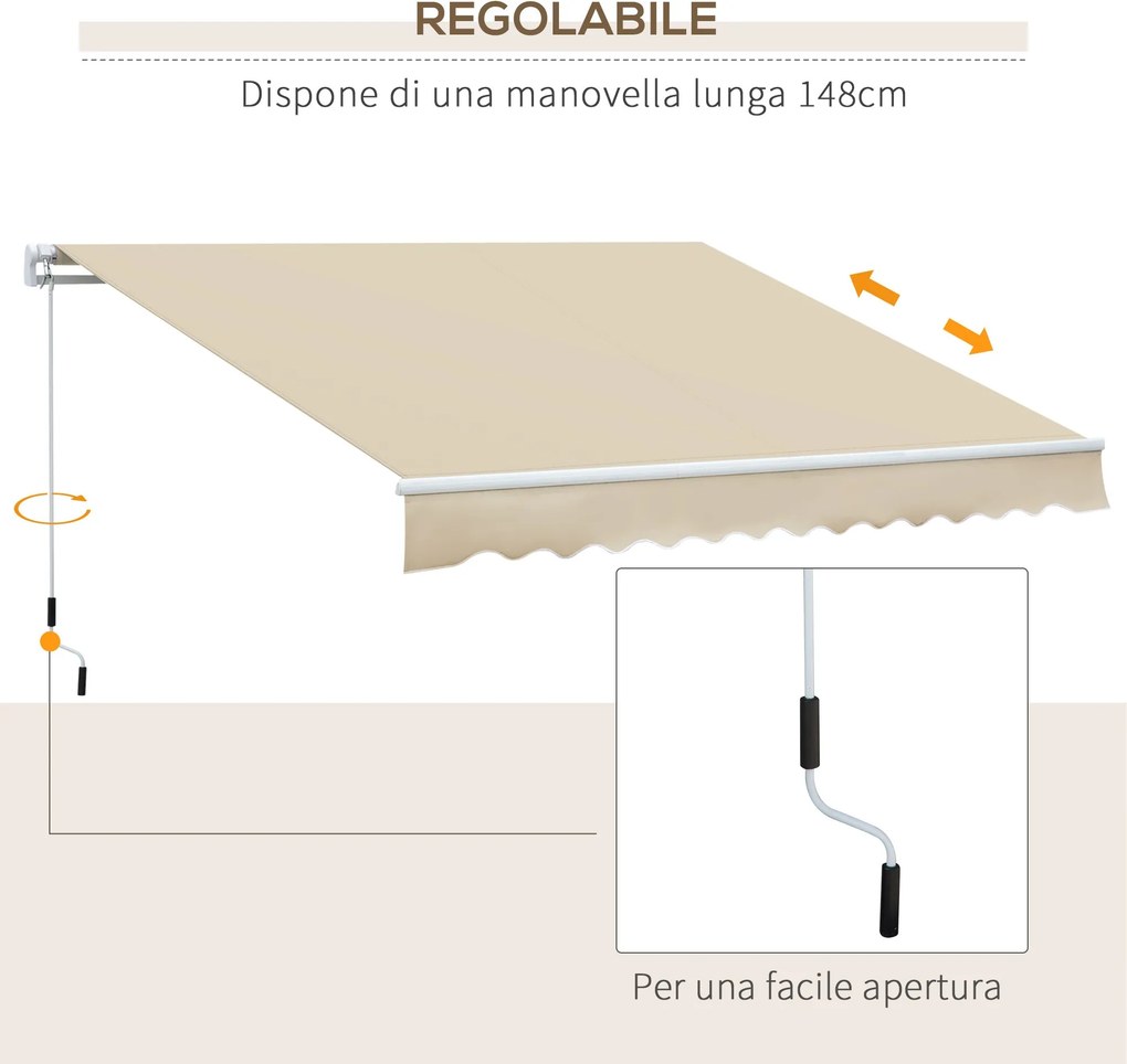 Tenda da Sole per Esterno a Bracci Avvolgibile 360x250 cm con Apertura a Manovella Crema...