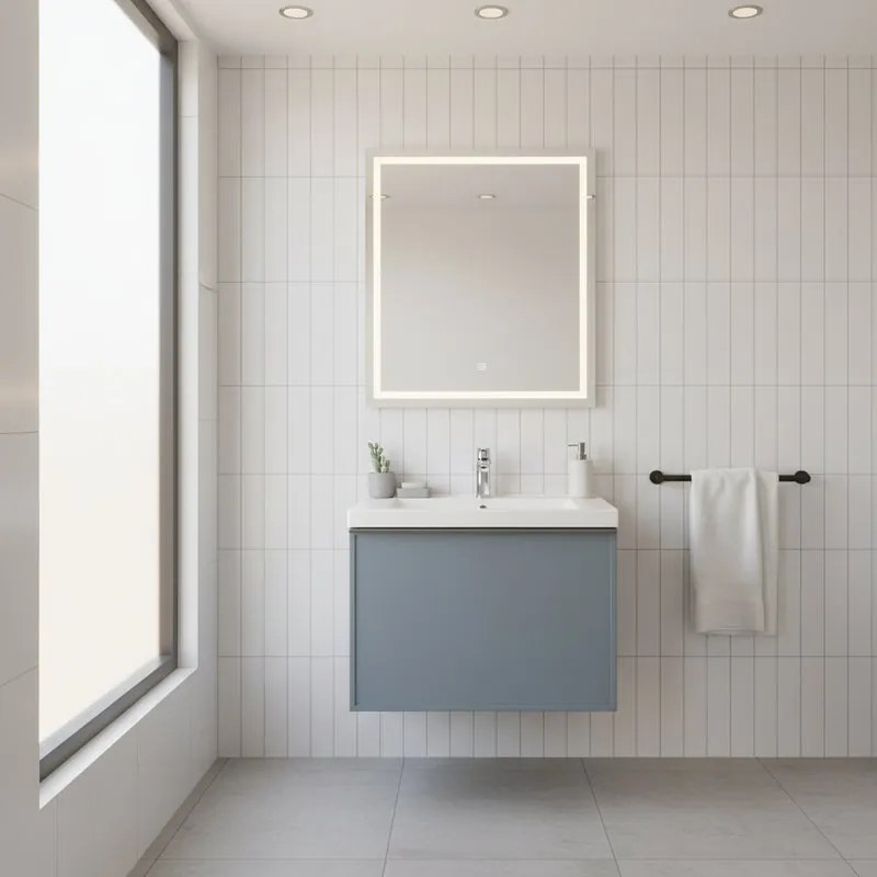 Mobile da bagno sospeso sotto lavabo Pixel frame 1 cassetto L 60 x H 40 x P 45.5 cm blu indaco e maniglia alluminio brillante