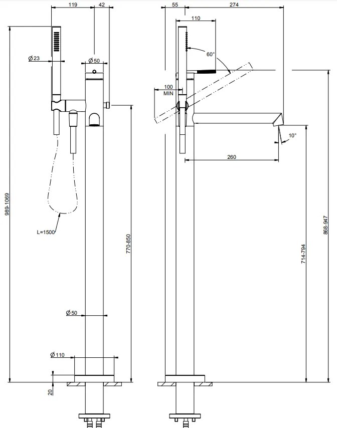 Parte esterna miscelatore vasca da pavimento con deviatore automatico cromo ingranaggio 63528 gessi